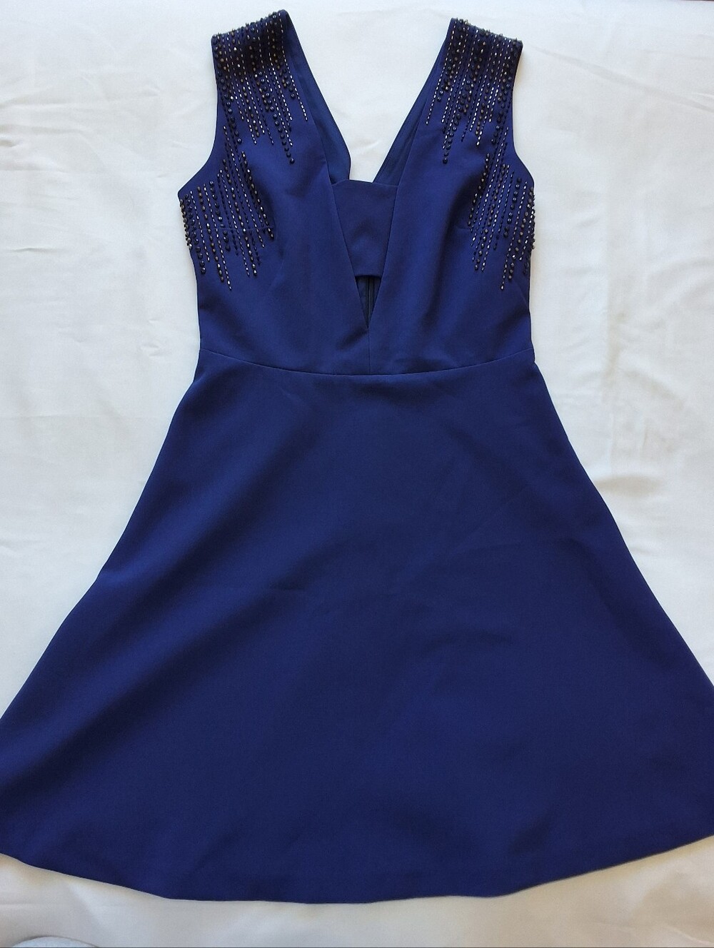 Dynamite Navy Blue Beaded V-Neck Skater Dress - Size XS